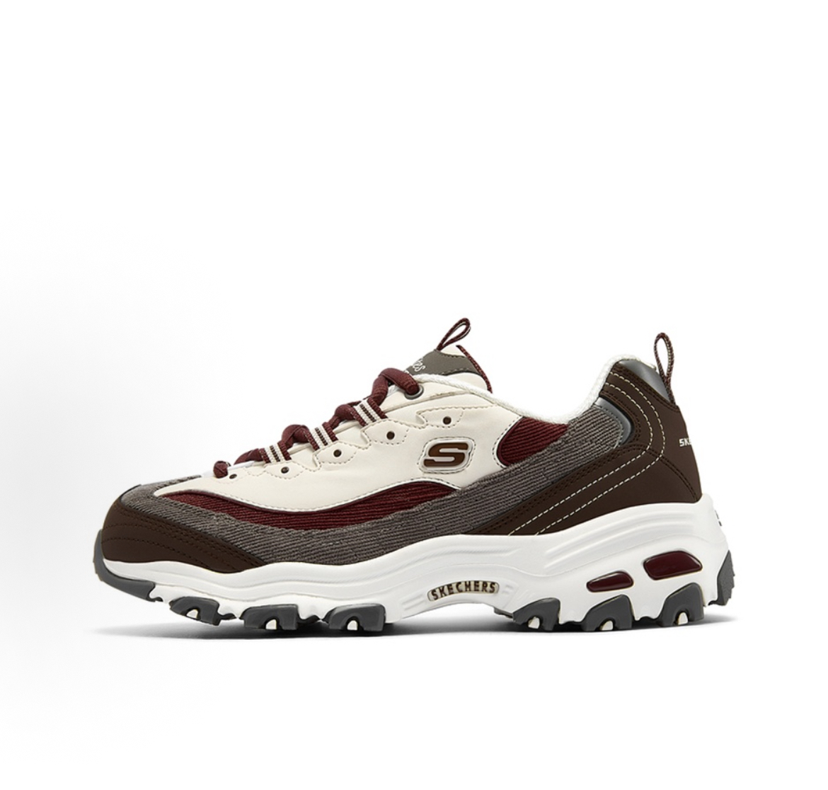 Skechers斯凯奇 D'LITES 1.0 熊猫鞋 奶茶熊 黑糖烤奶 复古百搭 潮流休闲学生校园上学日常穿搭简约高颜值 透气 老爹鞋 女 酒红棕